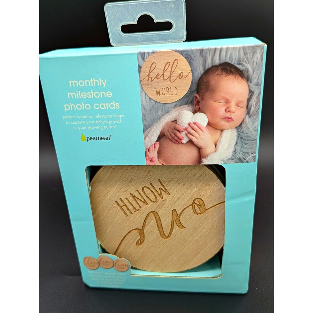 Pearhead Monthly Milestone Photo Cards Wooden Discs Blue/Brown Unisex